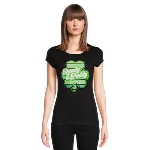 "Ready to Paddy" Saint Patrick's Day Shamrock Black Shirt Womens Large New